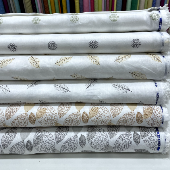 ORRY White Print Linen Cotton Fabric