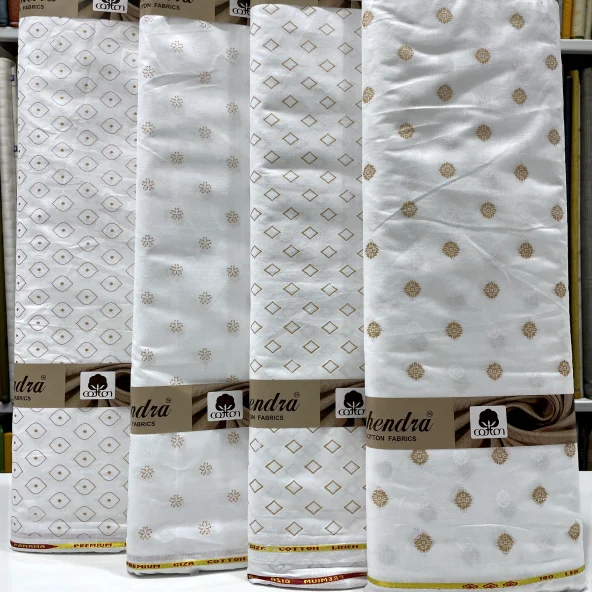 White Linen Cotton 180 Lea Gold Print